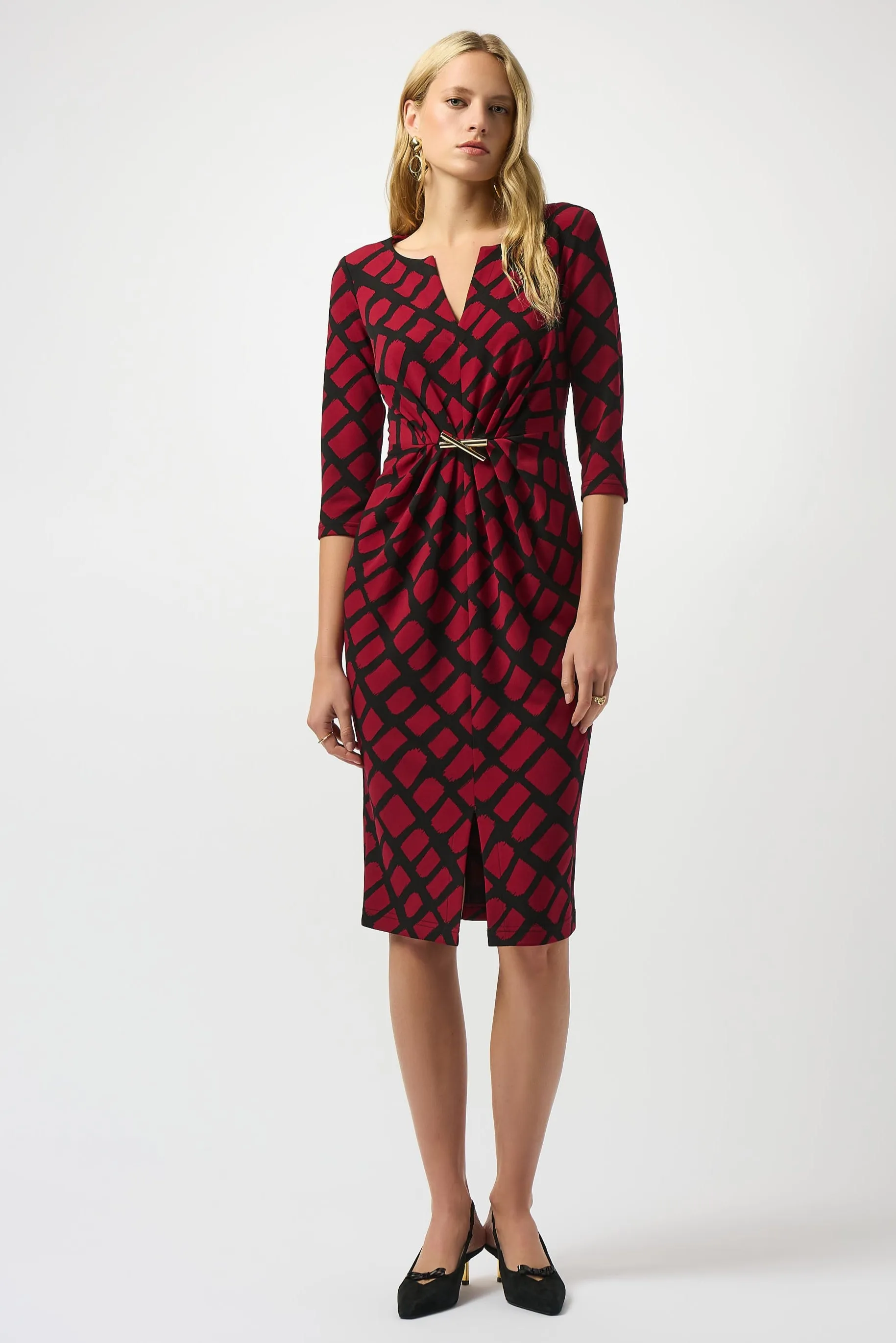 Joseph Ribkoff Geometric Dress in Black Red 253250