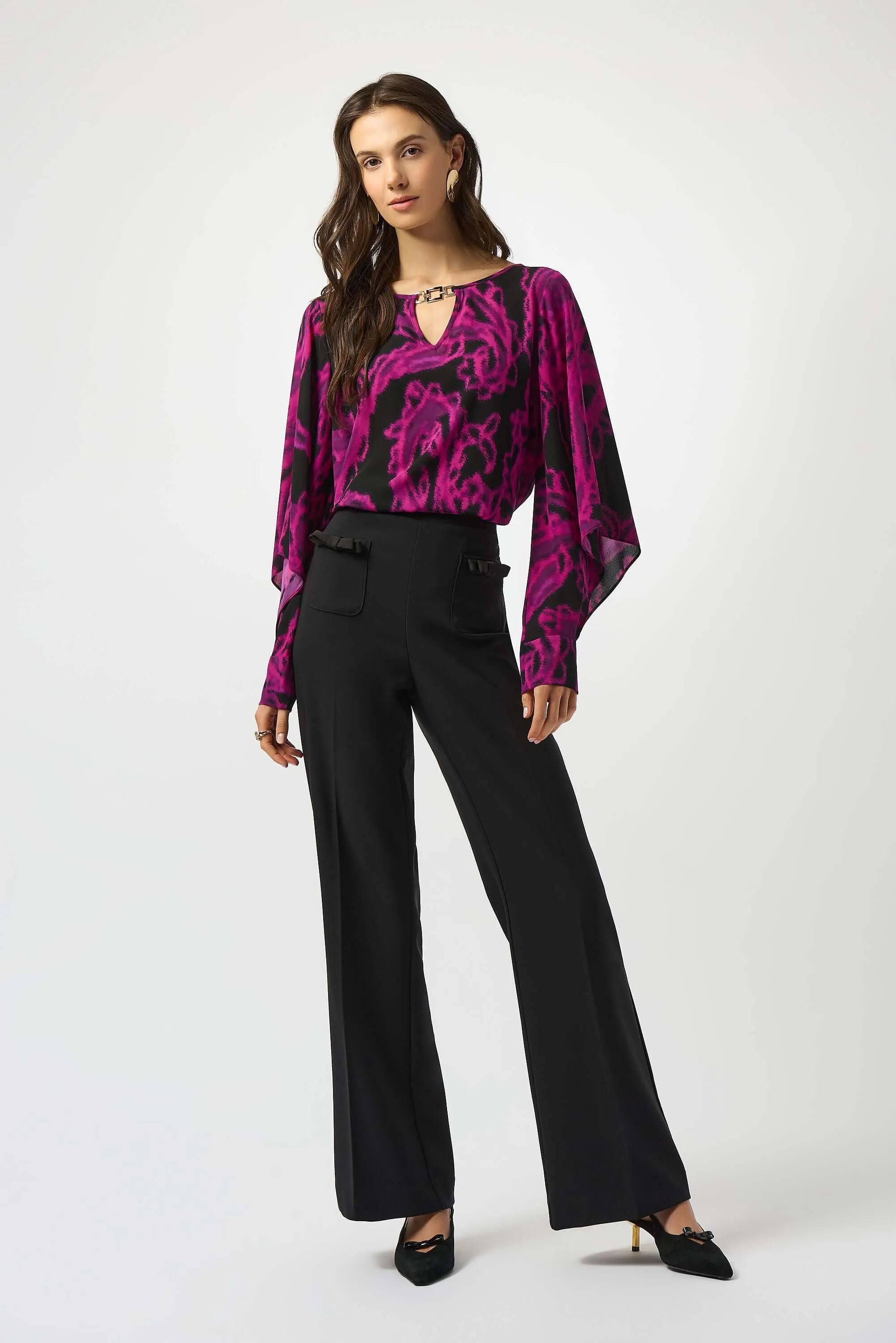 Joseph Ribkoff Georgette Top in Black Cosmos 253086