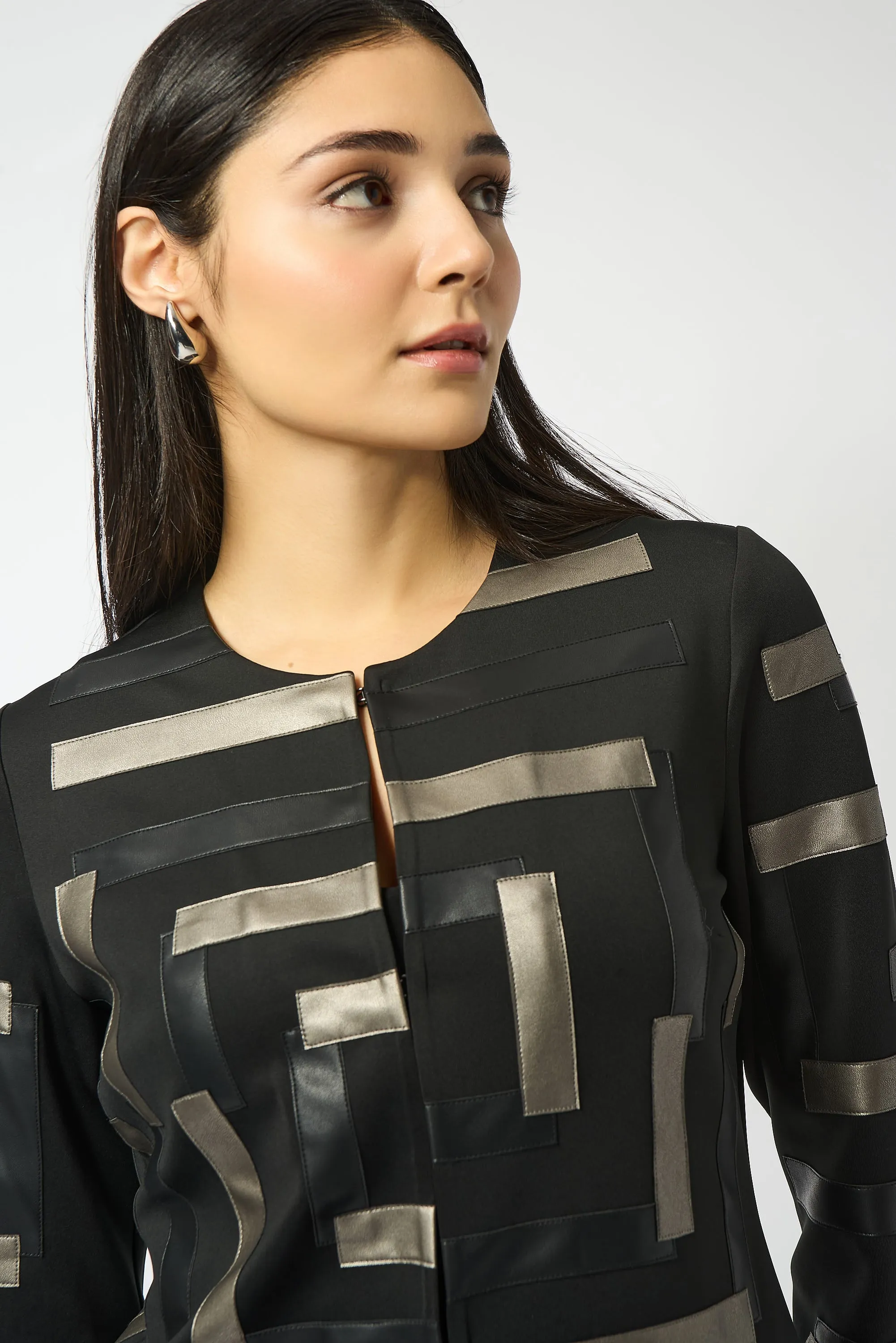 Joseph Ribkoff Leatherette Trim Jacket in Black Pewter 253929