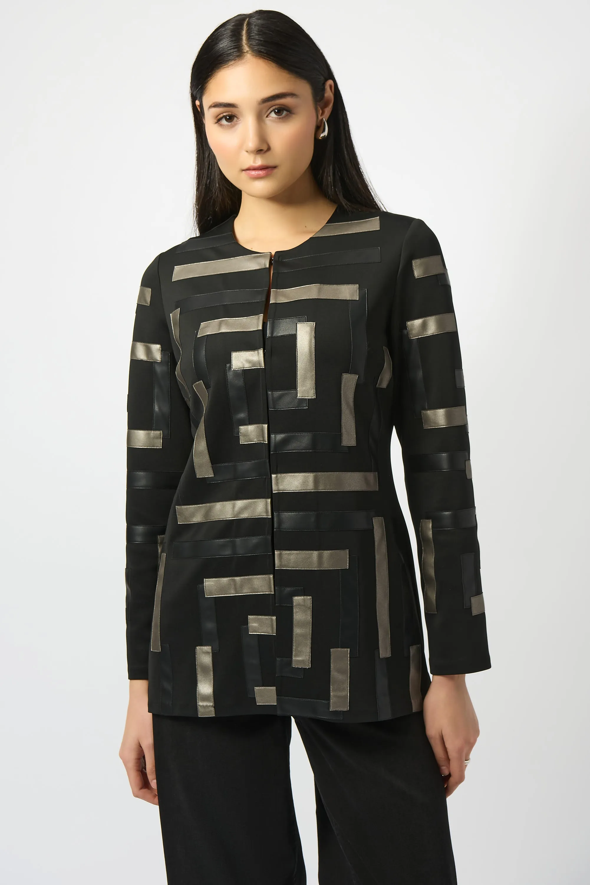 Joseph Ribkoff Leatherette Trim Jacket in Black Pewter 253929