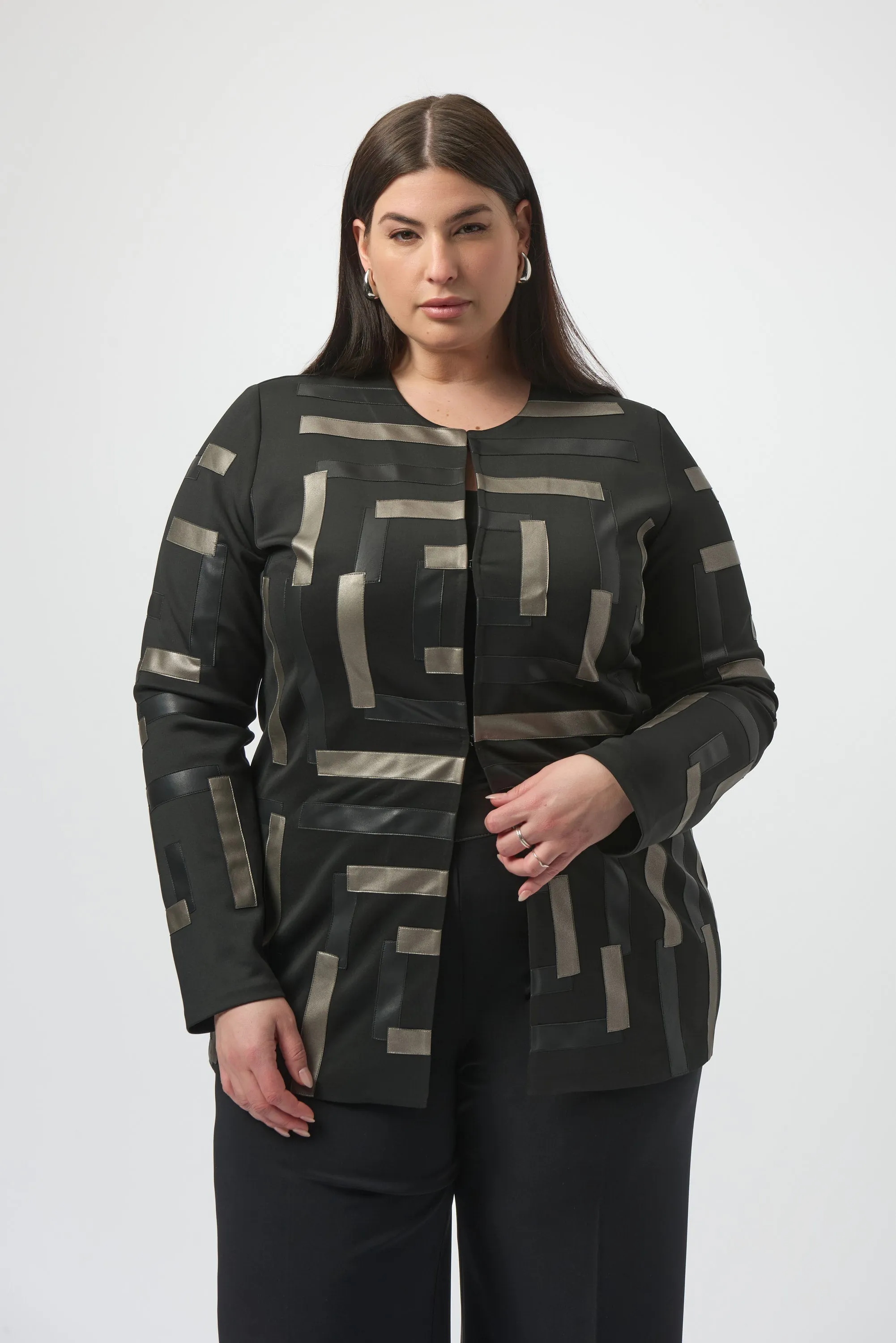 Joseph Ribkoff Leatherette Trim Jacket in Black Pewter 253929