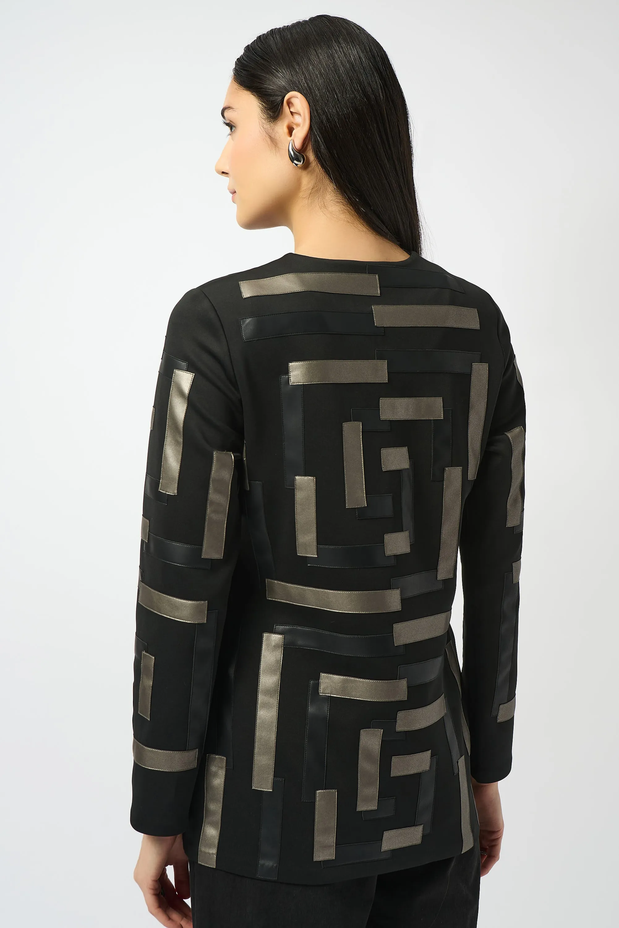 Joseph Ribkoff Leatherette Trim Jacket in Black Pewter 253929