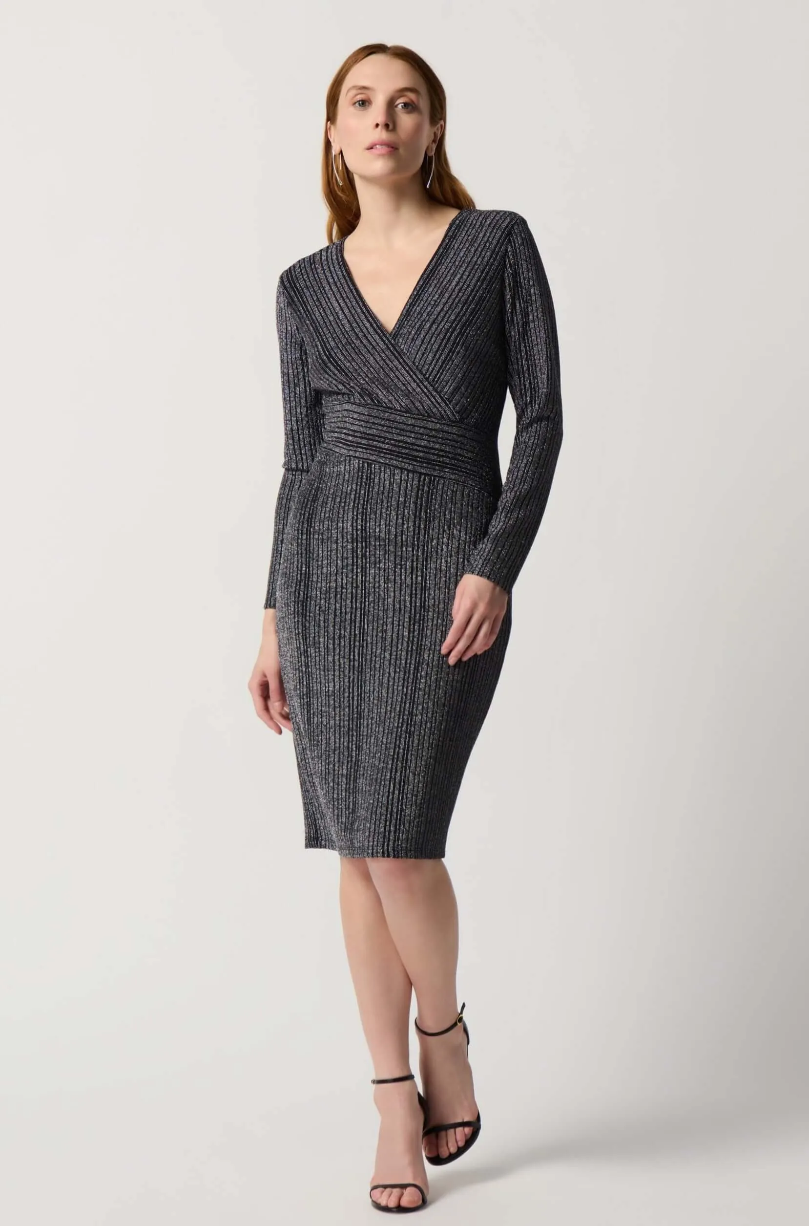 Joseph Ribkoff Lurex Striped Dress in Silver Black 234080