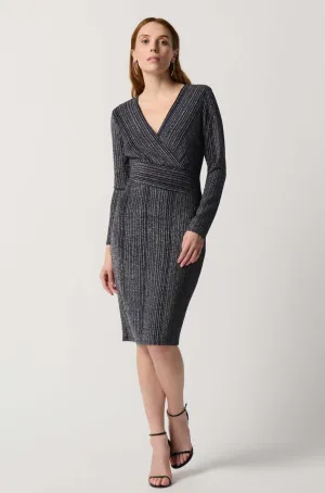 Joseph Ribkoff Lurex Striped Dress in Silver Black 234080