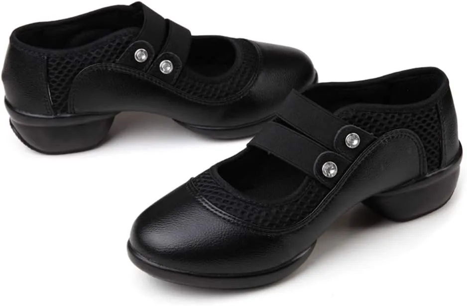 JUODVMP Women's Jazz Dance Sneakers Air Cushion Fitness Modern Dance Shoes Breathable Lightweight Athletic Walking Shoes