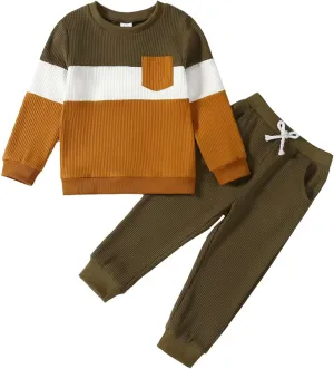 Kid Toddler Boy Clothes Color Block Sweatshirt and Casual Pants 2Pcs Boys Fall Winter Outfits 1-5T