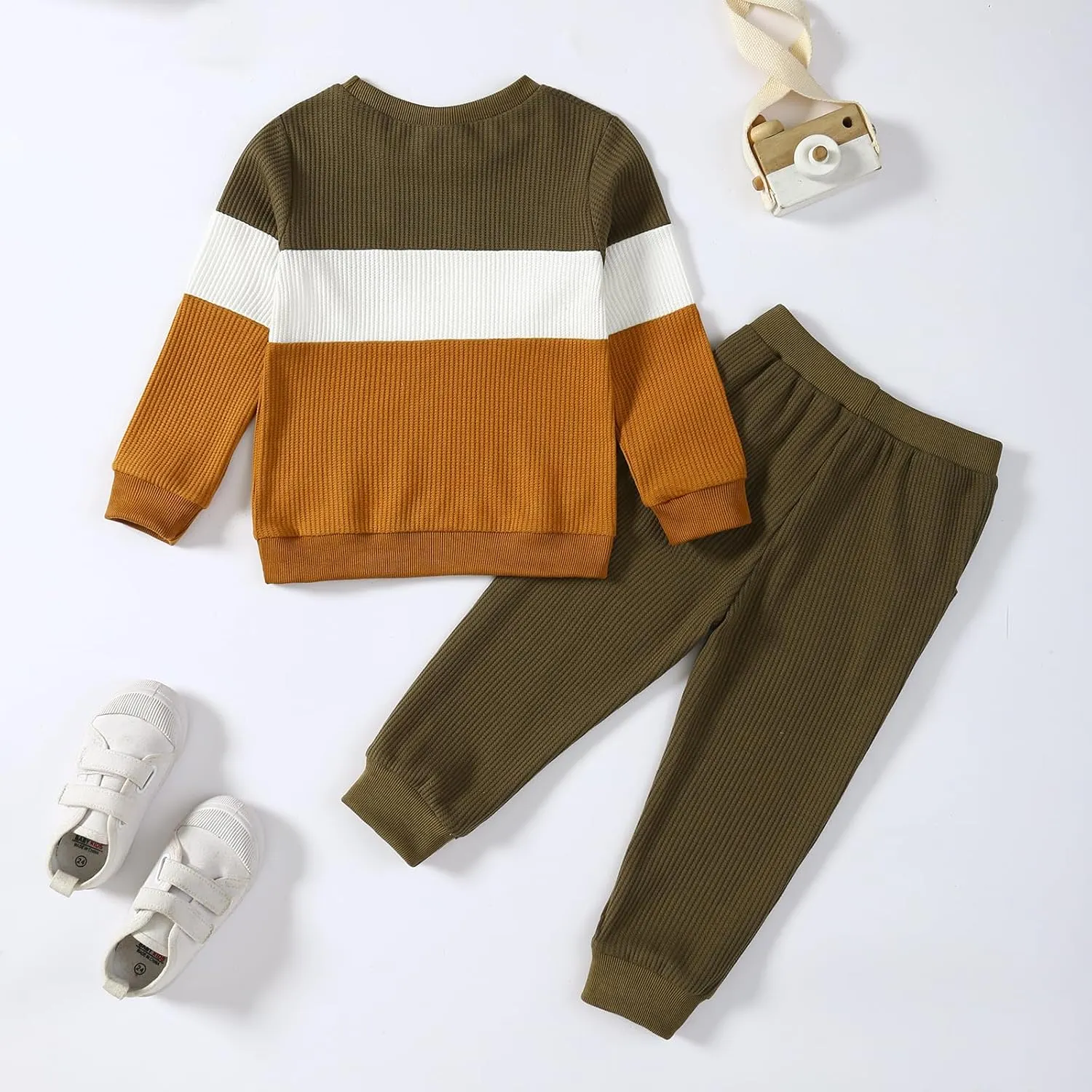 Kid Toddler Boy Clothes Color Block Sweatshirt and Casual Pants 2Pcs Boys Fall Winter Outfits 1-5T