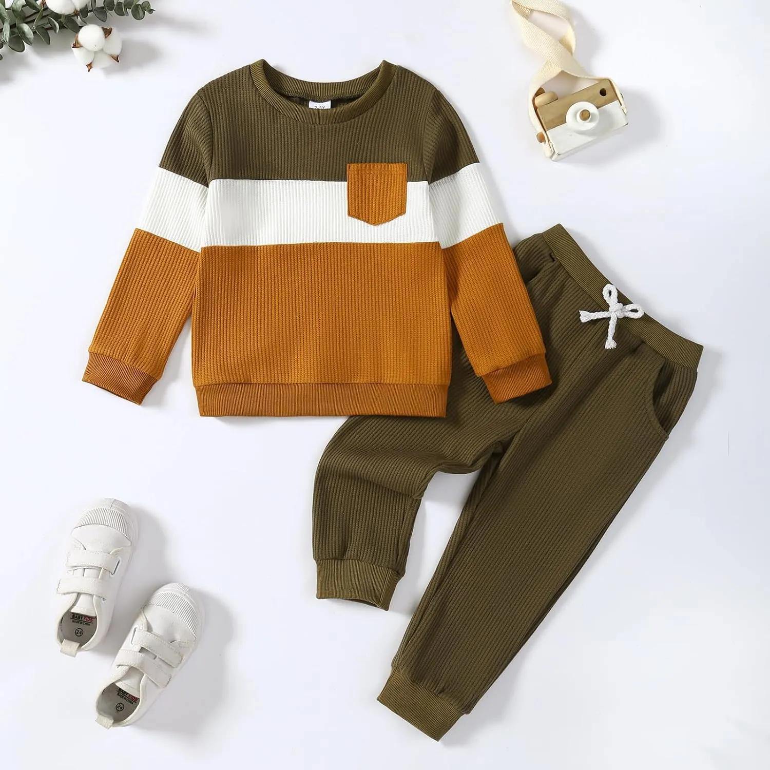 Kid Toddler Boy Clothes Color Block Sweatshirt and Casual Pants 2Pcs Boys Fall Winter Outfits 1-5T