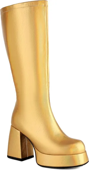 Knee High Boots for Women - Gogo Boots for Women with Platform Chunky Heel Side Zipper Square Toe Large Size Tall Boots
