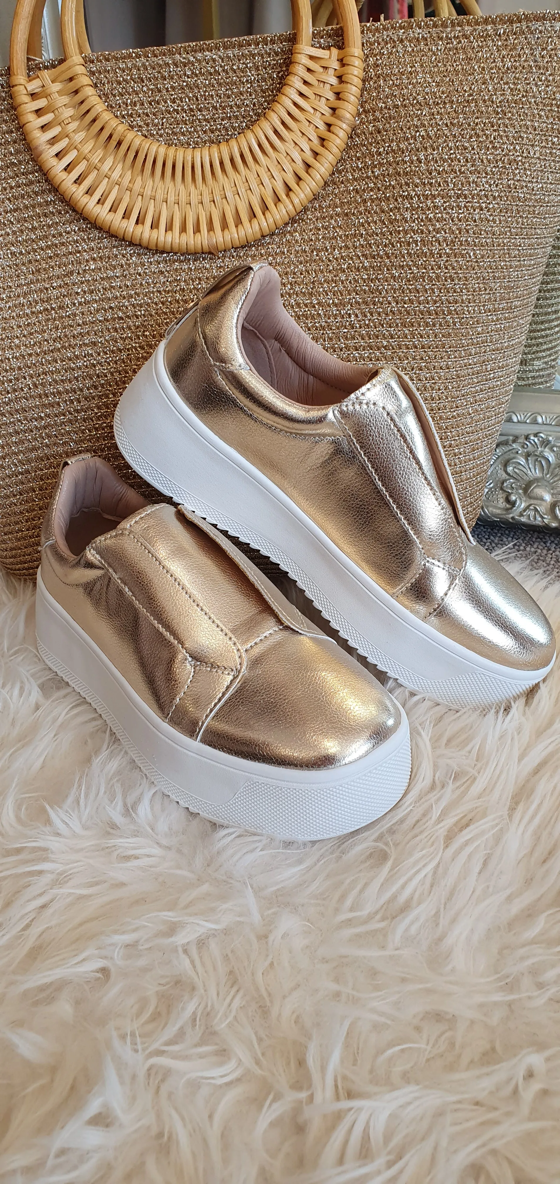 Laceless Platform Sole Trainer - Gold