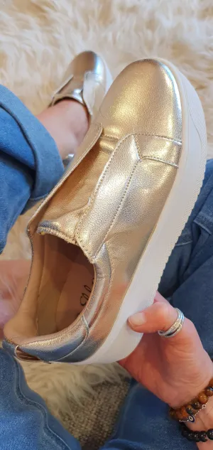 Laceless Platform Sole Trainer - Gold