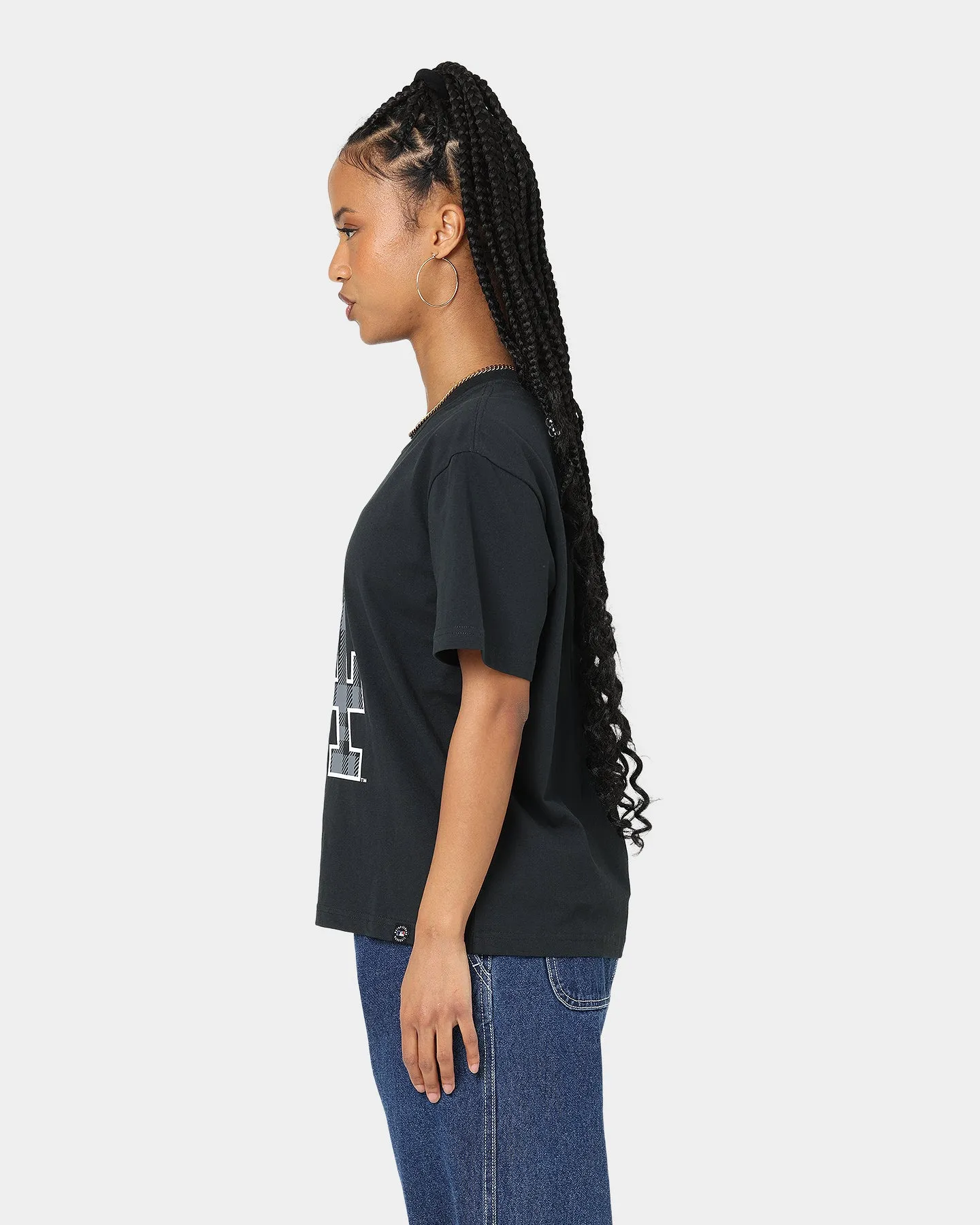 Majestic Athletic Women's Los Angeles Dodgers Check Logo Boxy T-Shirt Faded Black
