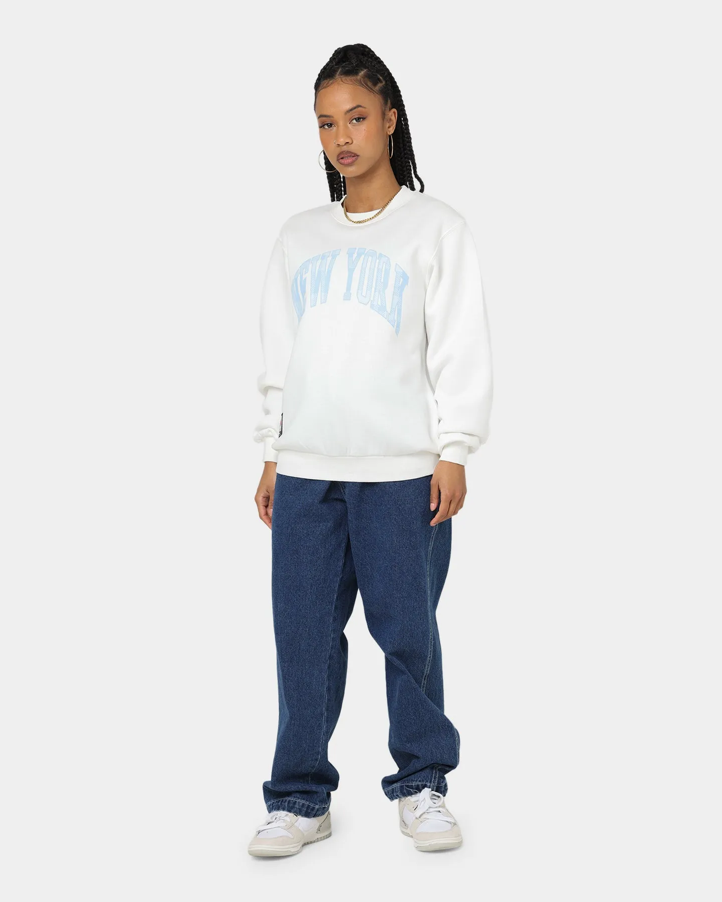 Majestic Athletic Women's New York Yankees Check Wordmark Crewneck Optic White