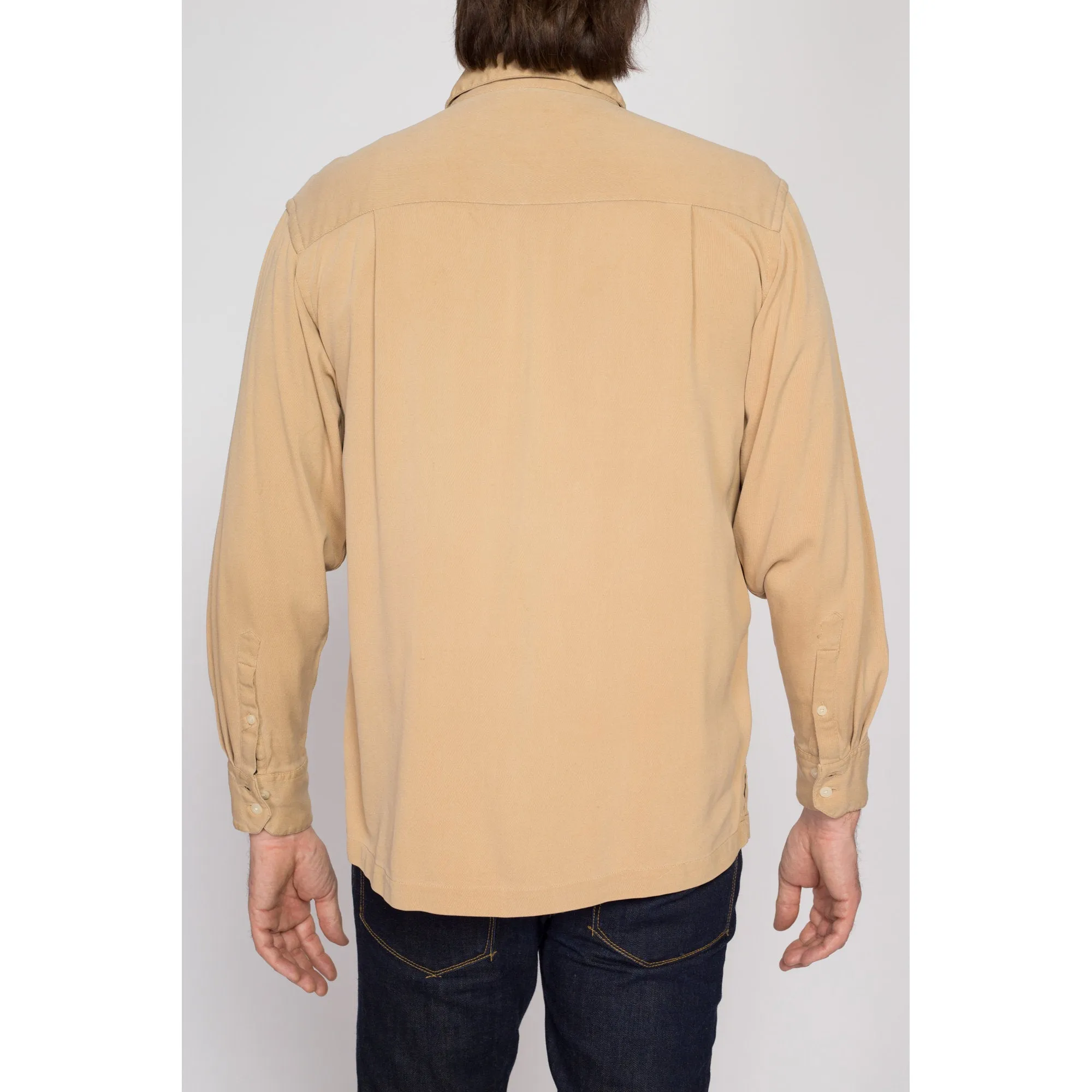 Medium 90s Geoffrey Beene Tan Ribbed Silk Shirt