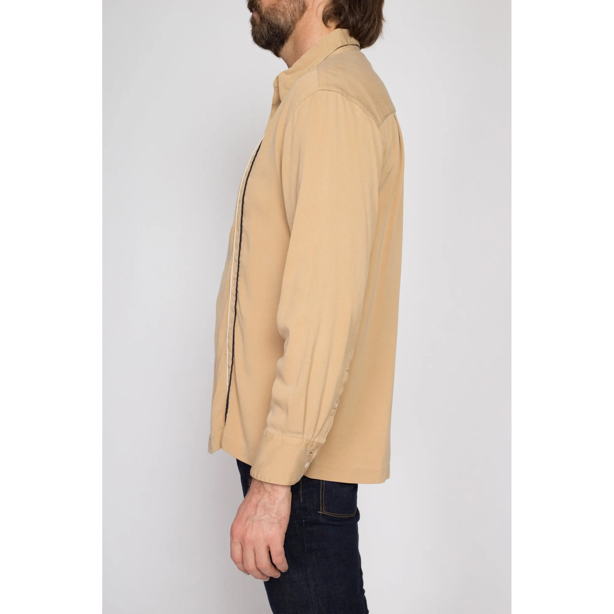 Medium 90s Geoffrey Beene Tan Ribbed Silk Shirt