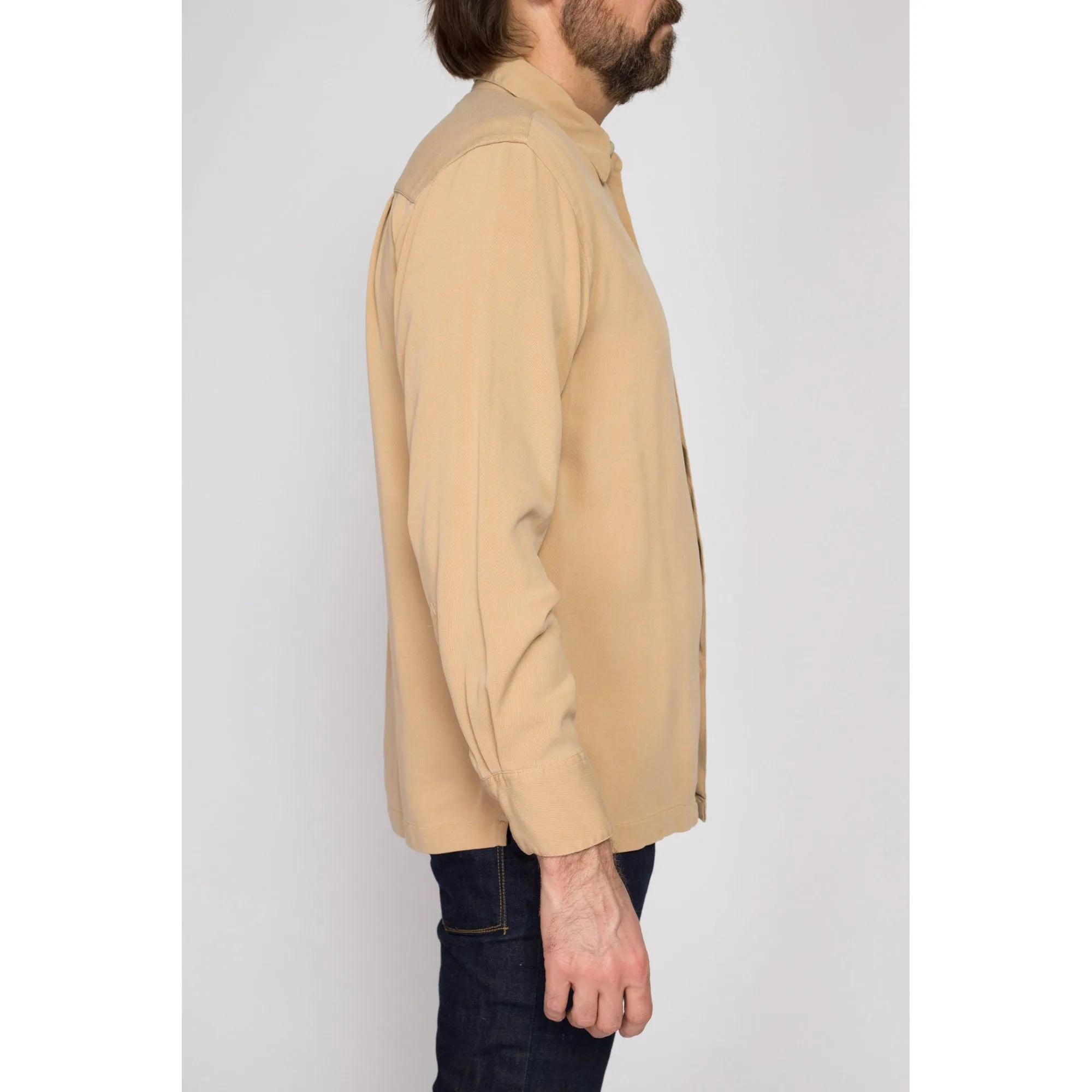 Medium 90s Geoffrey Beene Tan Ribbed Silk Shirt