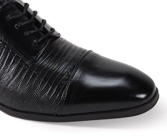 Mens Black Faux Lizard Print Oxford Dress Shoes Antonio Cerrelli 7039