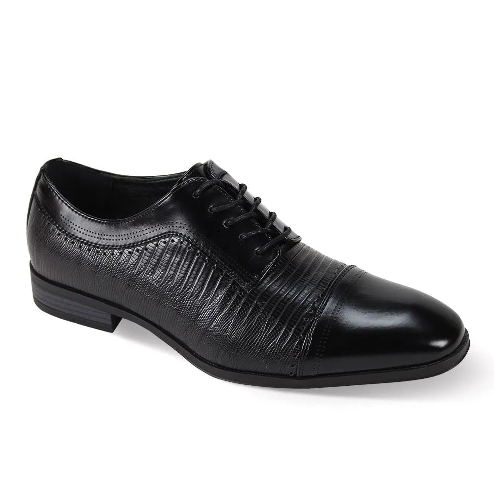 Mens Black Faux Lizard Print Oxford Dress Shoes Antonio Cerrelli 7039