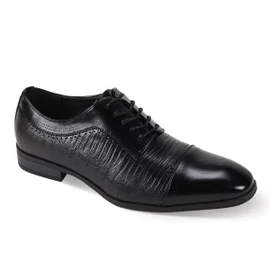 Mens Black Faux Lizard Print Oxford Dress Shoes Antonio Cerrelli 7039