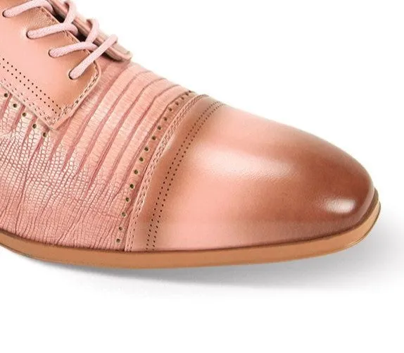 Mens Blush Pink Faux Lizard Print Oxford Dress Shoes Antonio Cerrelli 7039