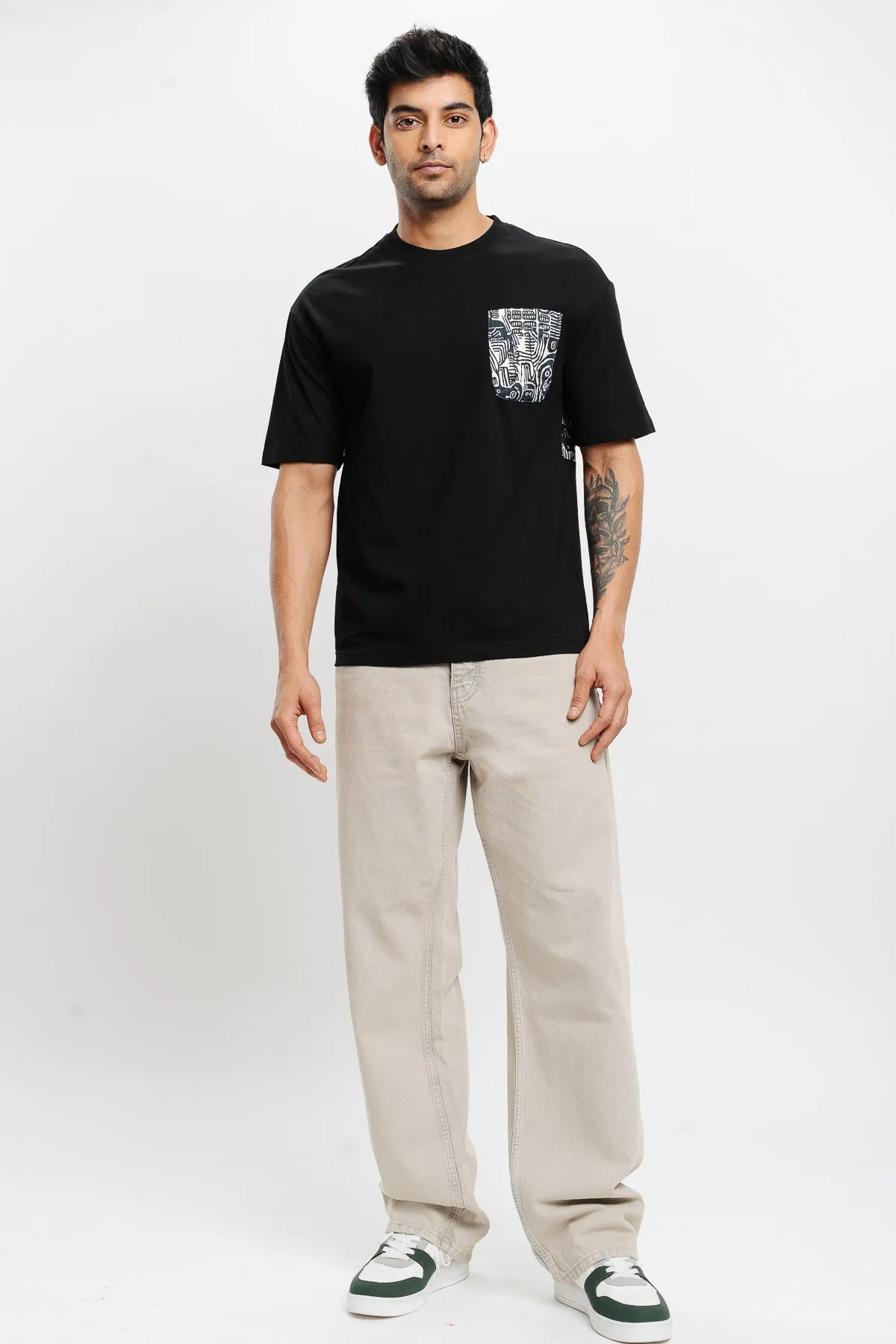 Men's White Printed Patch Tee