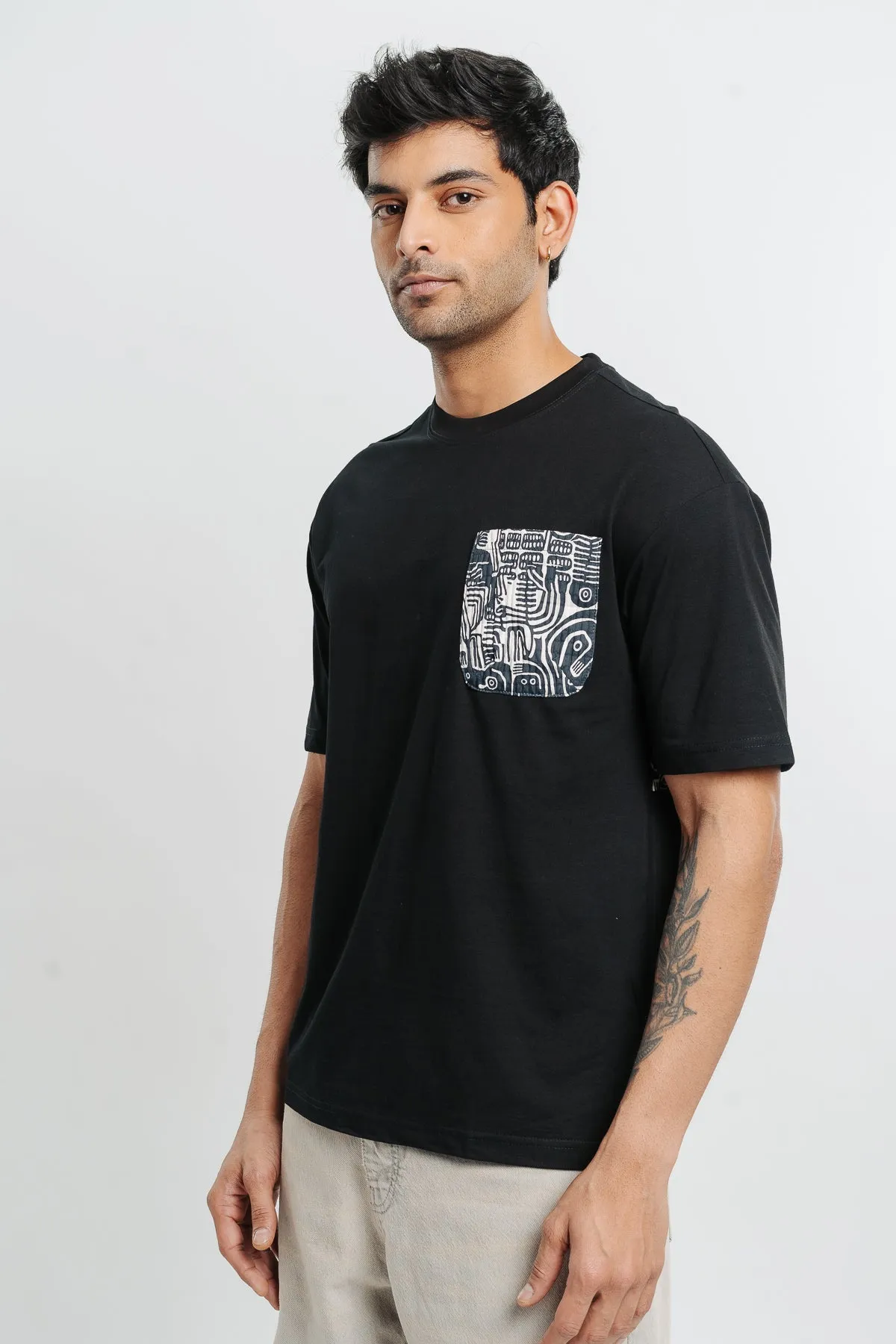 Men's White Printed Patch Tee