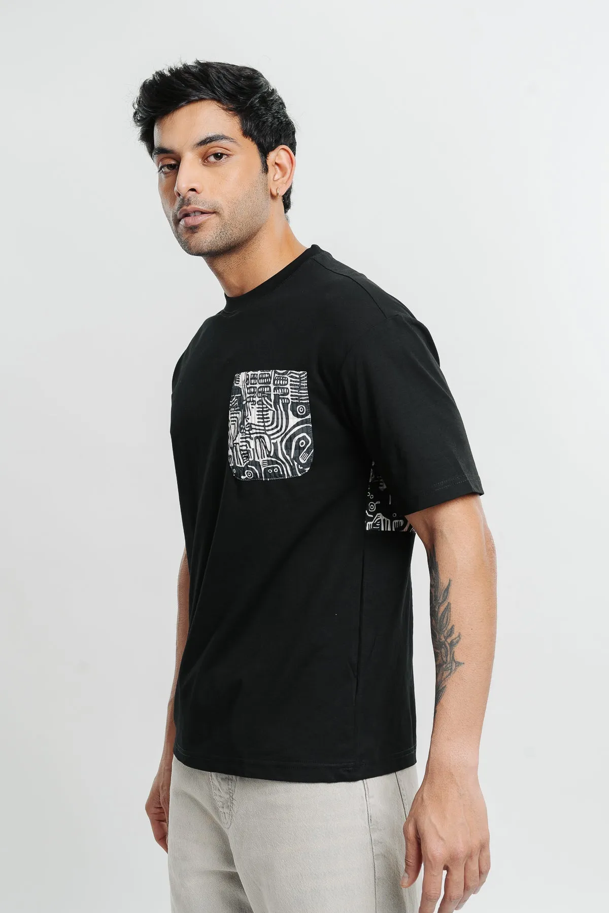 Men's White Printed Patch Tee