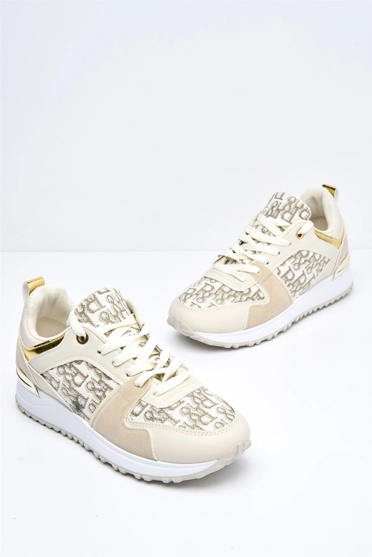 Mi Amor D-Logo Lace Up Trainer in Beige