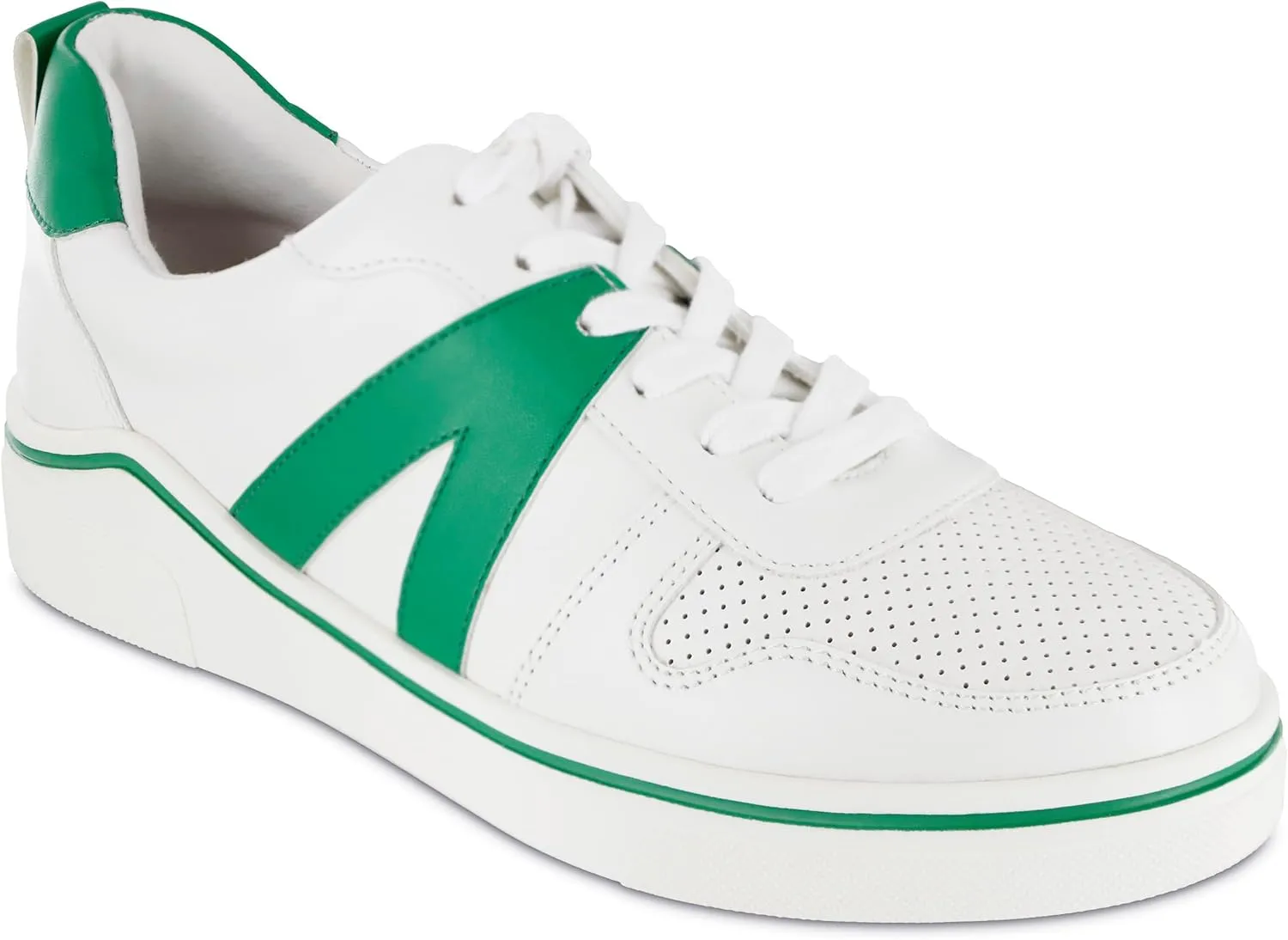 MIA Alta Lace Up Vegan-Leather Sneakers for Women, Casual Fashion Athletic Shoes, White/Green, Size 6.5