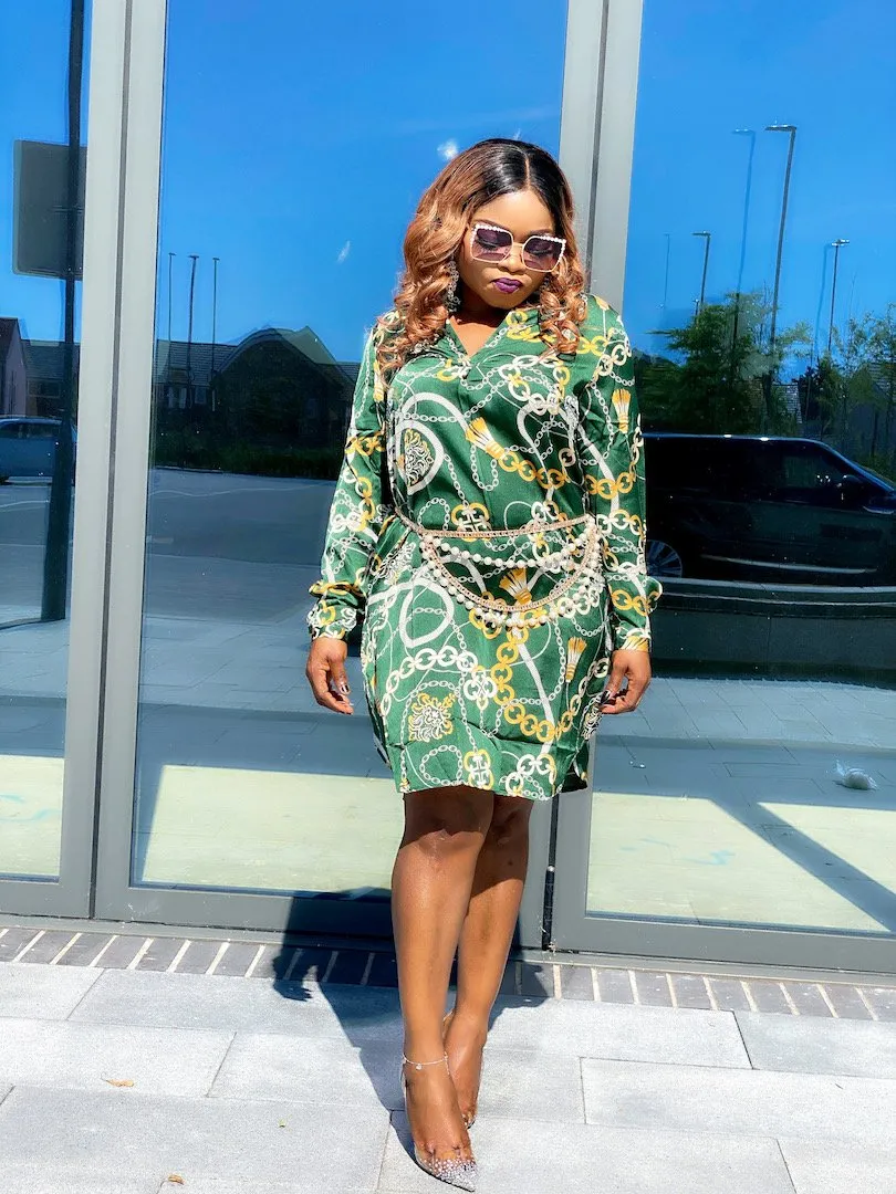 MLH Chain Print Shirt Dress