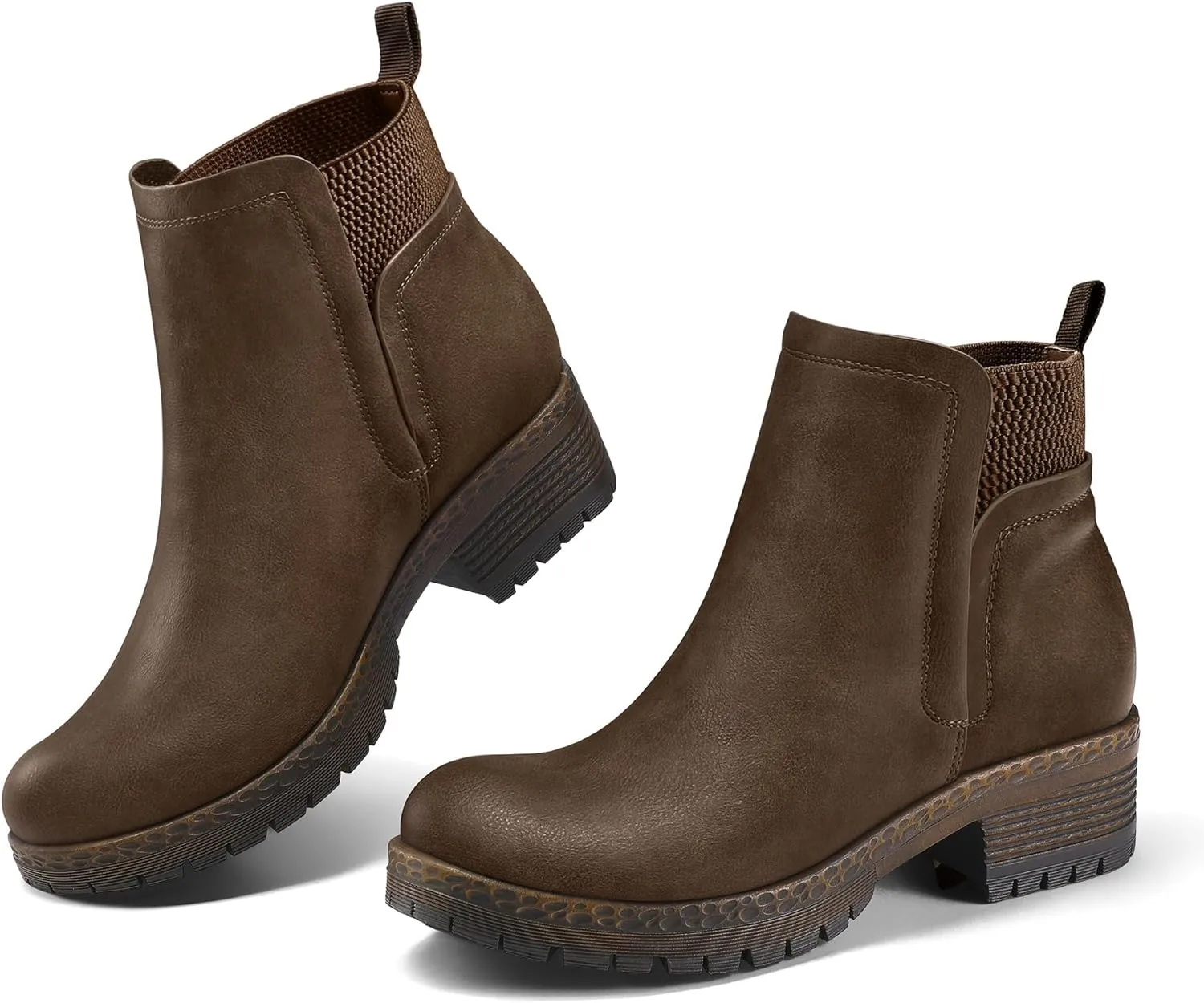 mysoft Women's Elastic Gore Lug Sole Chelsea Boots Slip On Platform Chunky Heel Ankle Booties