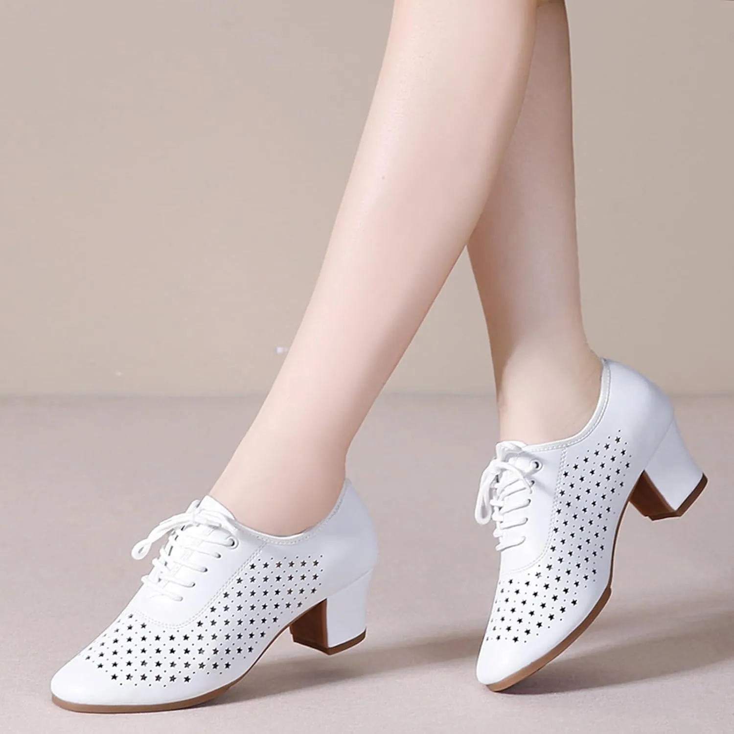 ONAIC Women's Lace-Up Dance Shoes Ballroom Modern Salsa Shoes Professional Performance Dance Shoes 3.5 Heels