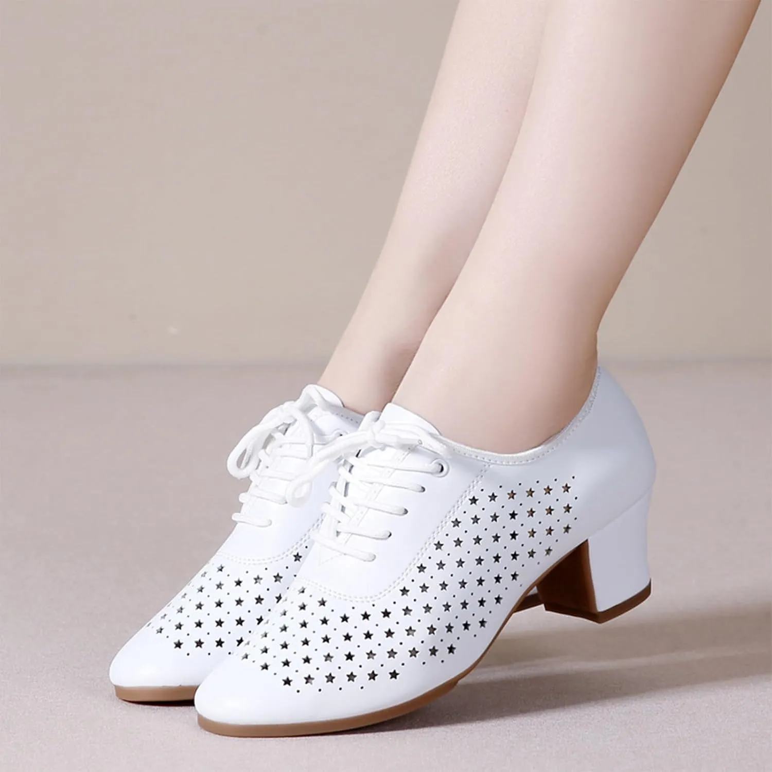ONAIC Women's Lace-Up Dance Shoes Ballroom Modern Salsa Shoes Professional Performance Dance Shoes 3.5 Heels