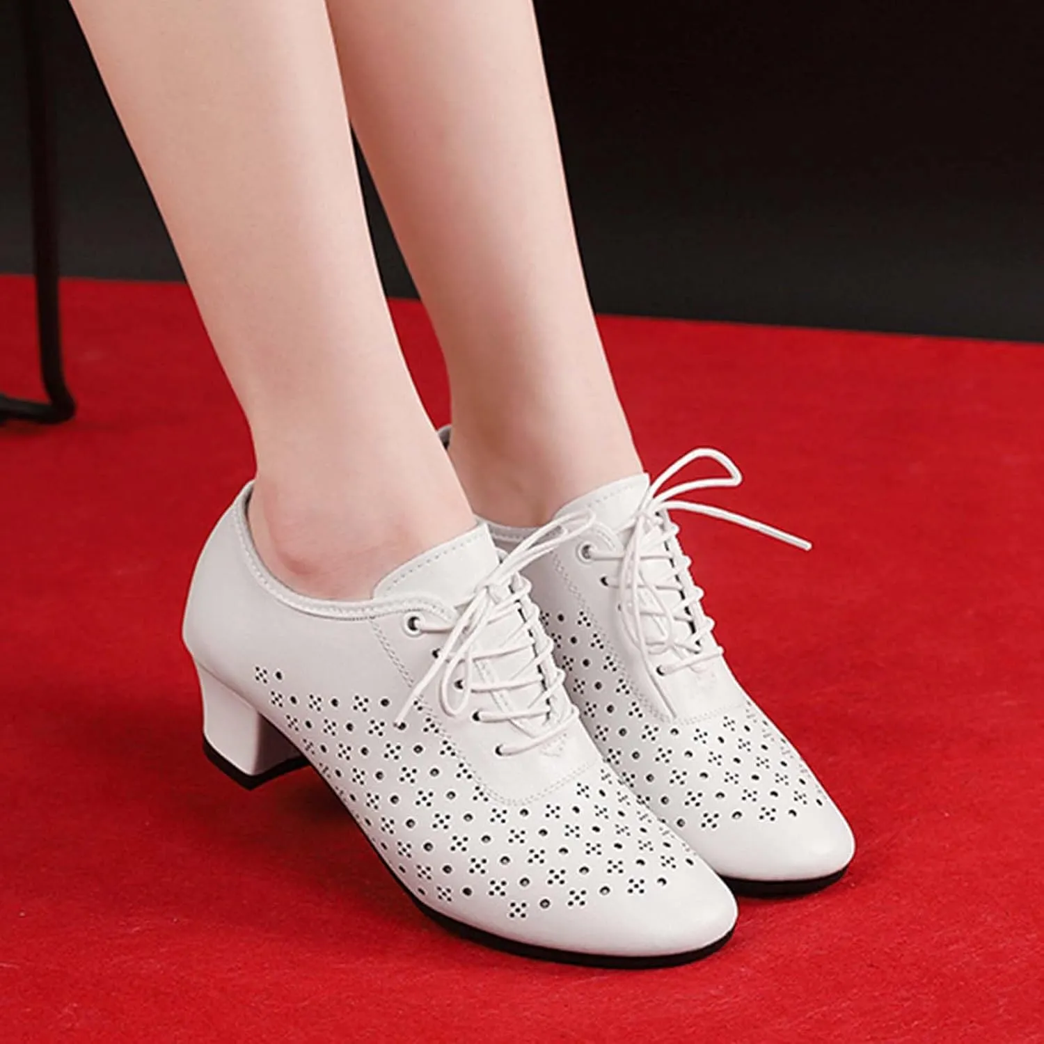 ONAIC Women's Lace-Up Latin Dance Shoes Ballroom Shoes Performance Dance Shoes Modern Practice Professional Dance Shoes 3.5 Heel
