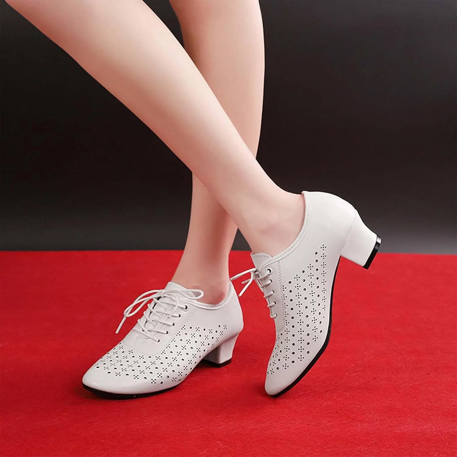 ONAIC Women's Lace-Up Latin Dance Shoes Ballroom Shoes Performance Dance Shoes Modern Practice Professional Dance Shoes 3.5 Heel