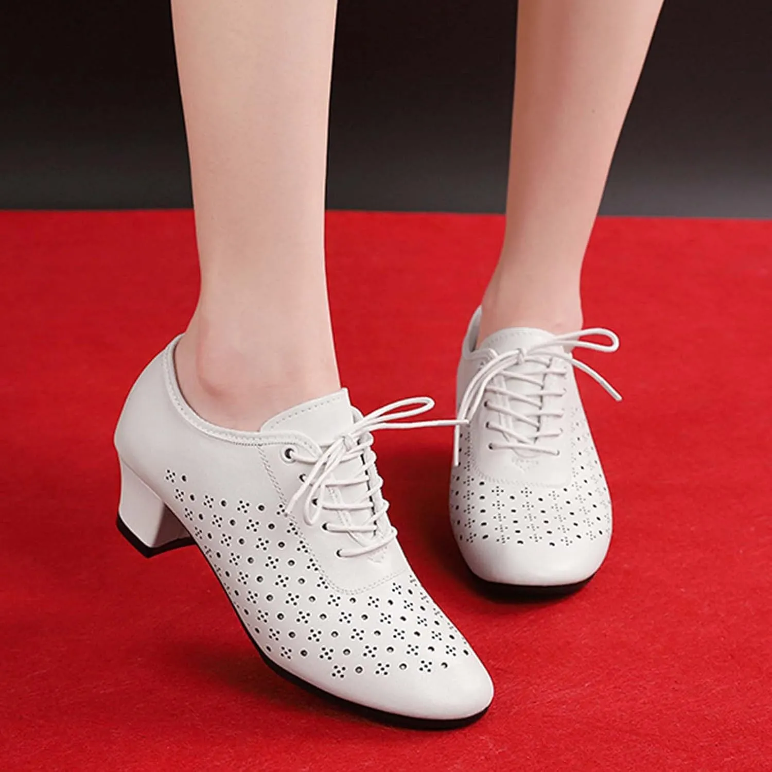 ONAIC Women's Lace-Up Latin Dance Shoes Ballroom Shoes Performance Dance Shoes Modern Practice Professional Dance Shoes 3.5 Heel