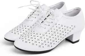 ONAIC Women's Lace-Up Latin Dance Shoes Ballroom Shoes Performance Dance Shoes Modern Practice Professional Dance Shoes 3.5 Heel