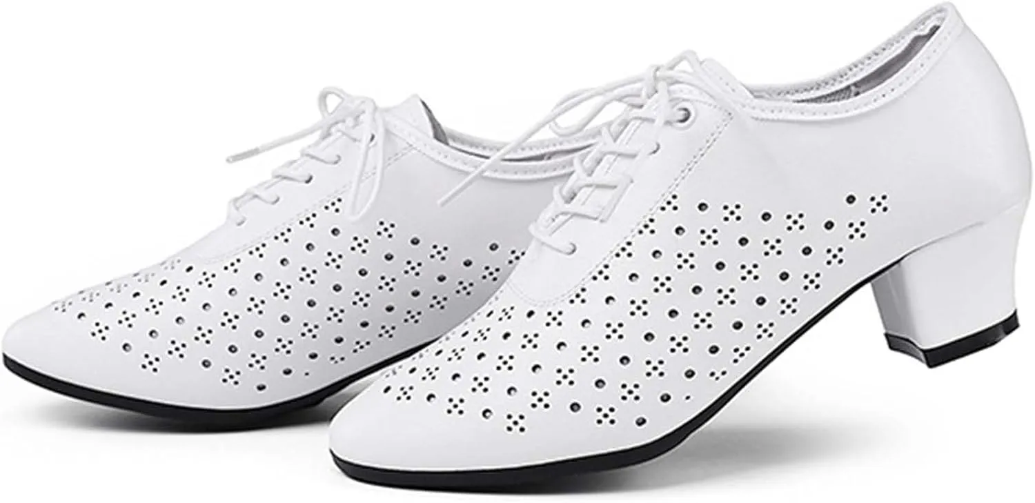 ONAIC Women's Lace-Up Latin Dance Shoes Ballroom Shoes Performance Dance Shoes Modern Practice Professional Dance Shoes 3.5 Heel