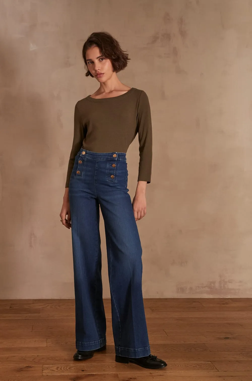 OXAN NAVY BLUE WIDE-LEG JEANS