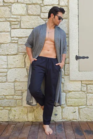 POSEIDON Eco-Friendly Linen & Cotton Blend Drawstring Pants (Black, Dark Brown)