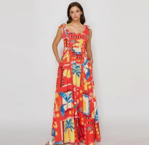 Red Tropical Maxi Dress