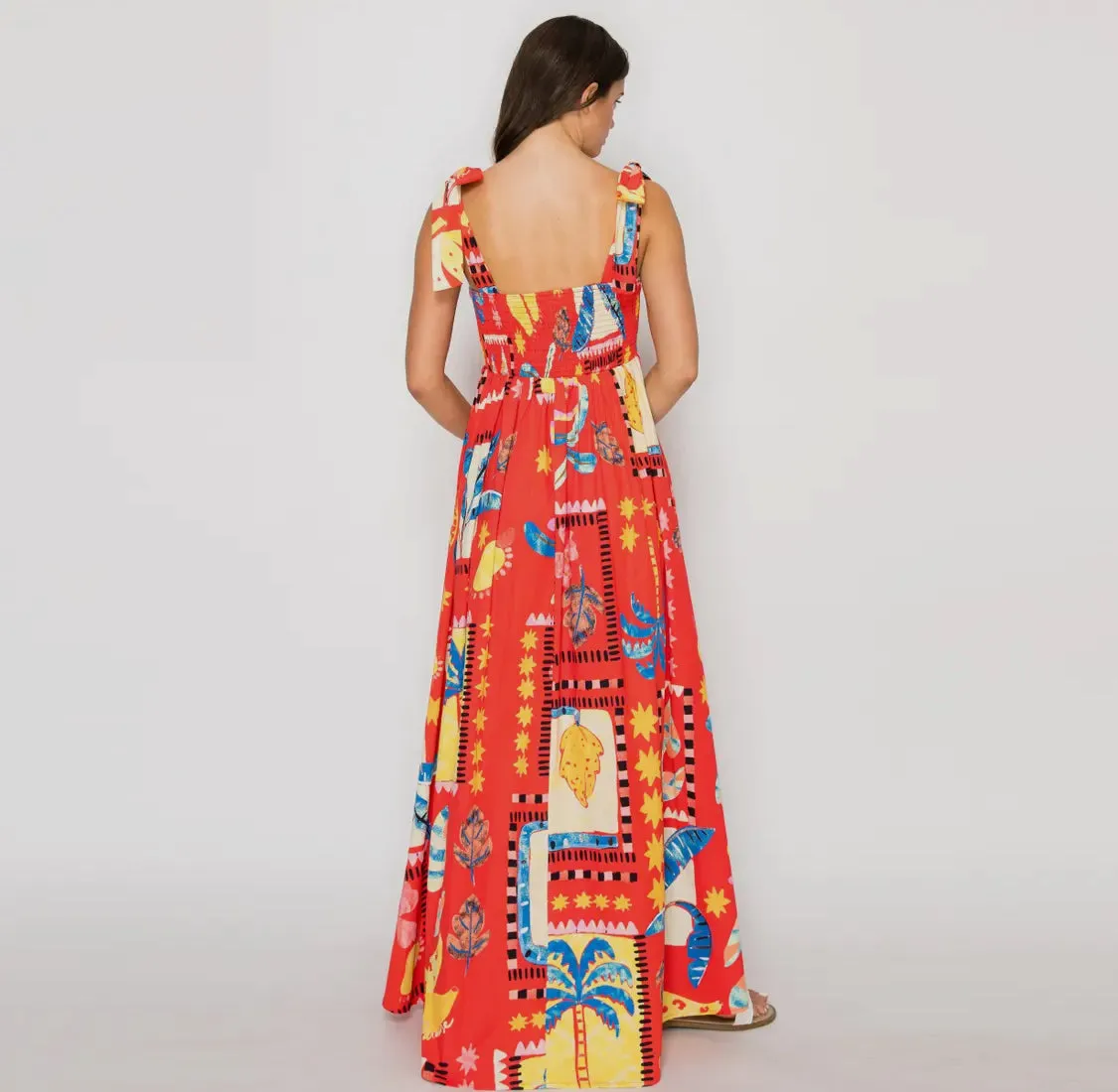 Red Tropical Maxi Dress
