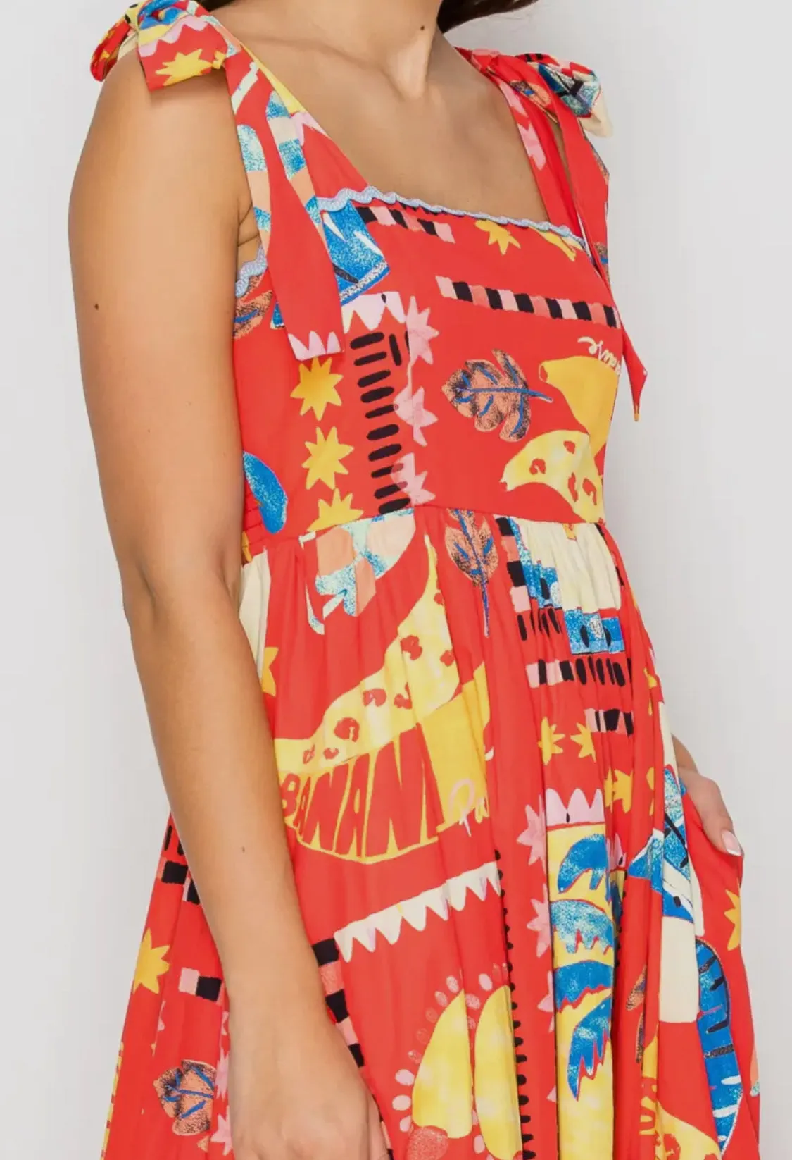 Red Tropical Maxi Dress