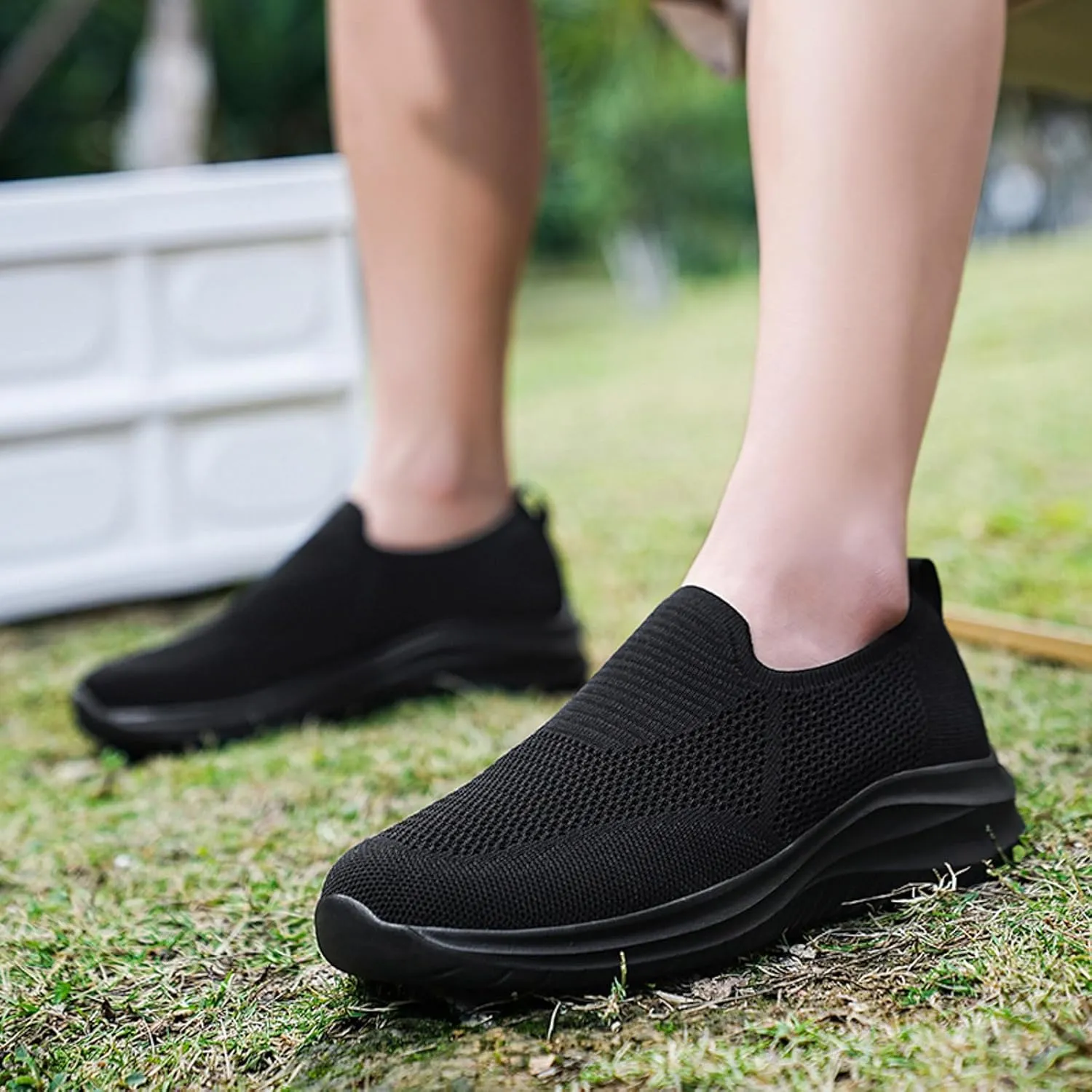 Slip on Walking Shoes for Men Comfort Memory Foam Ultra Lightweight Breathable Fashion Sneakers Non Slip Arch Support Vacation Training Gym Shoes Wide Width