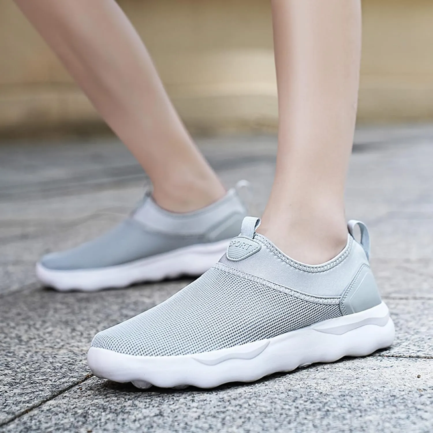Slip on Walking Shoes for Men Comfy Knitted Memory Foam Breathable Mesh Fashion Sneakers Non Slip Arch Support Cushioning Training Gym Shoes Wide Width