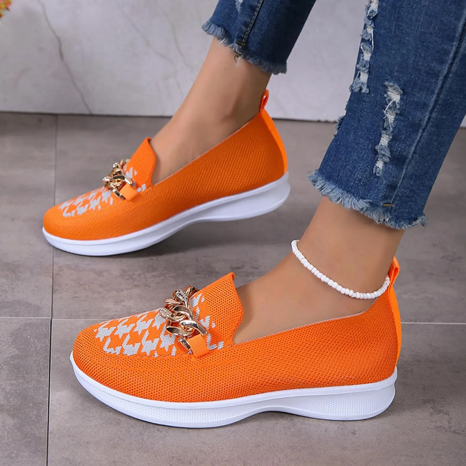 Slip on Walking Shoes for Women Dressy Knitted Non Slip Comfortable Running Shoes Breathable Gym Workout Shoes Lightweight Sneakers Indoor Outdoor