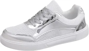 Slip on Walking Shoes Women Dressy PU Leather Non Slip Comfortable Running Shoes Breathable Mesh Sports Workout Tennis Shoes Lightweight Fashion Sneakers