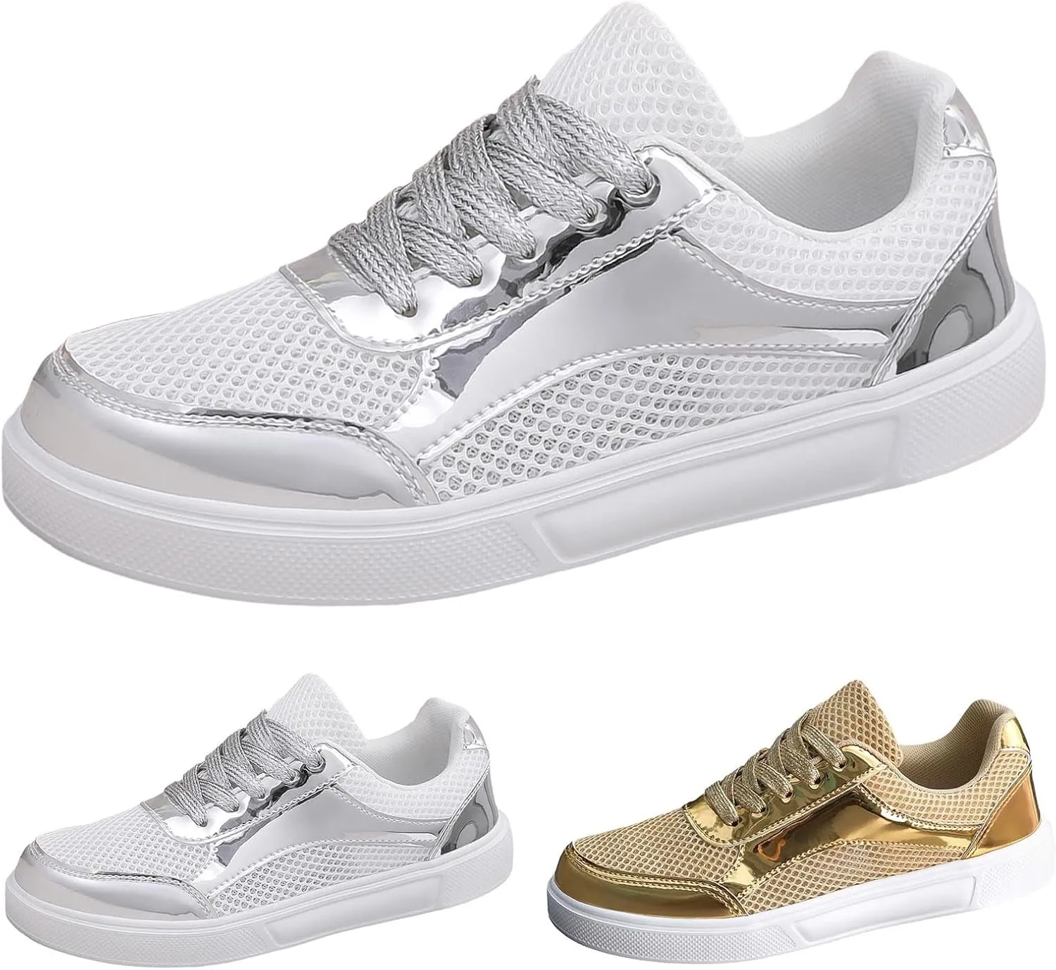 Slip on Walking Shoes Women Dressy PU Leather Non Slip Comfortable Running Shoes Breathable Mesh Sports Workout Tennis Shoes Lightweight Fashion Sneakers