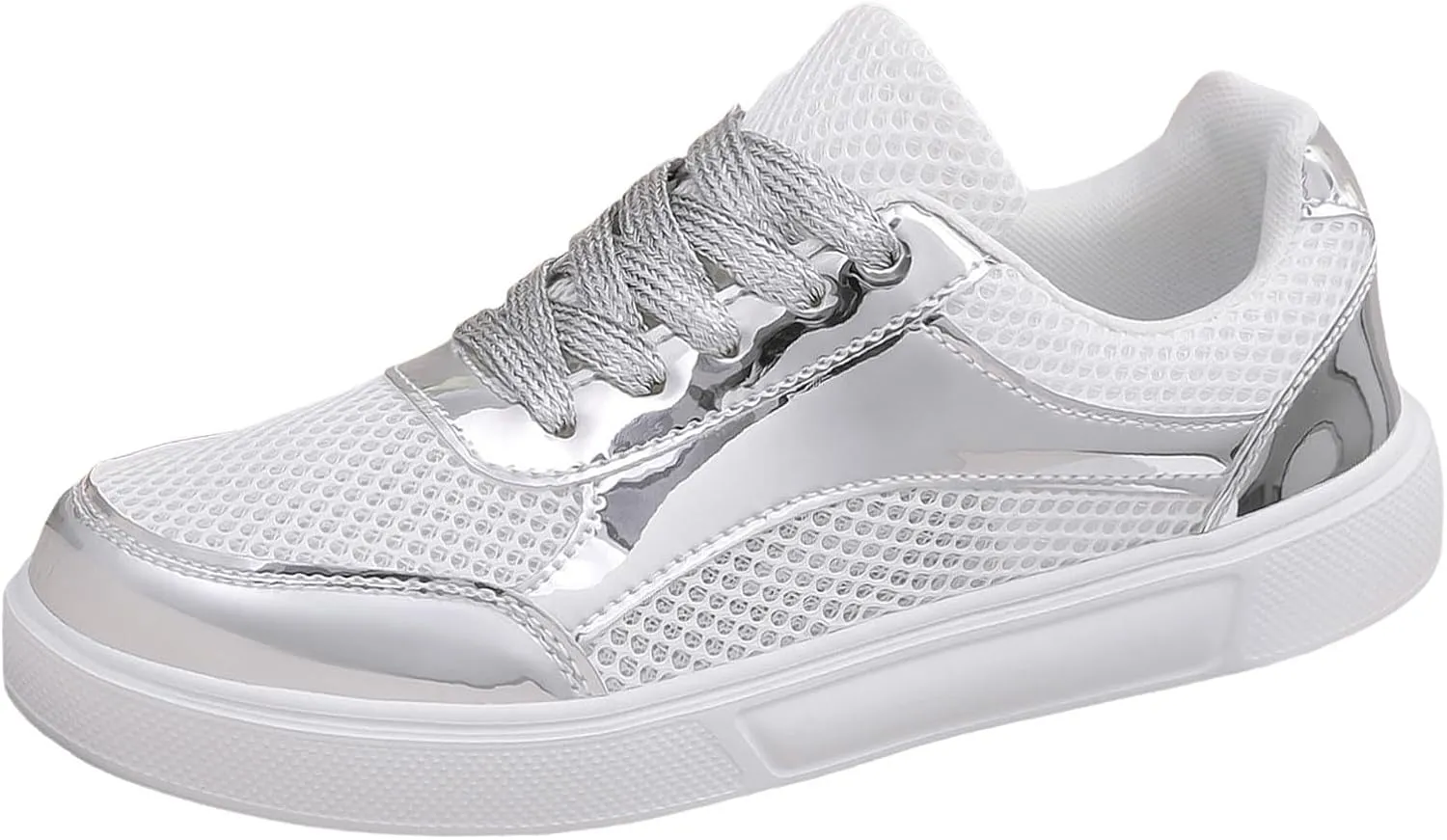 Slip on Walking Shoes Women Dressy PU Leather Non Slip Comfortable Running Shoes Breathable Mesh Sports Workout Tennis Shoes Lightweight Fashion Sneakers