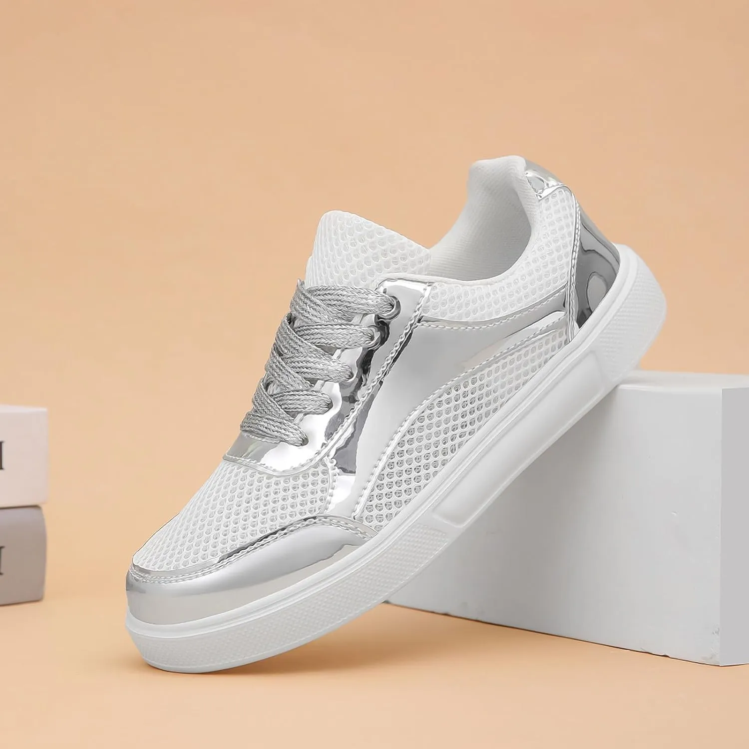 Slip on Walking Shoes Women Dressy PU Leather Non Slip Comfortable Running Shoes Breathable Mesh Sports Workout Tennis Shoes Lightweight Fashion Sneakers